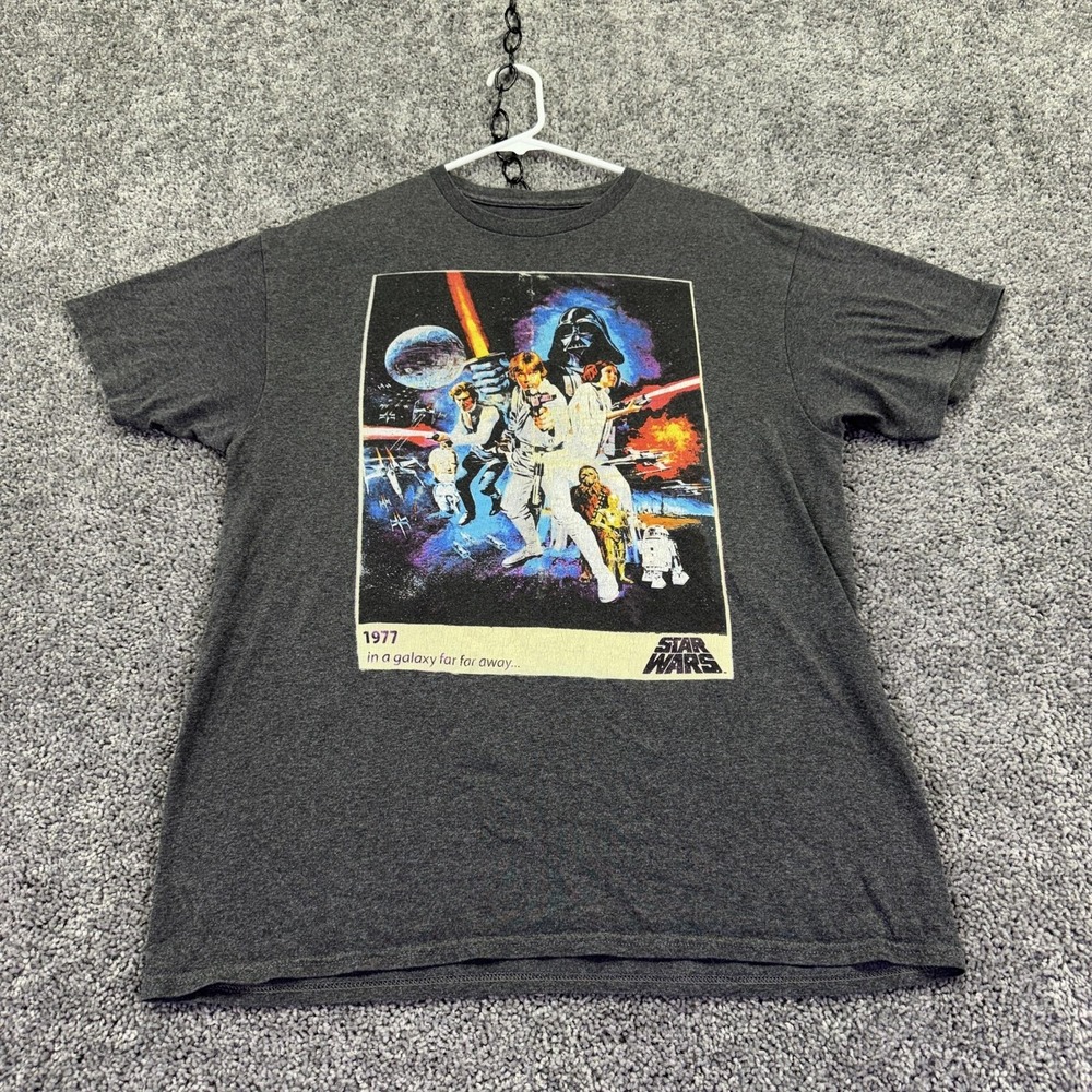 Star Wars Shirt Mens Large Gray Short Sleeve 1977 Movie Graphic Tee Darth Vader